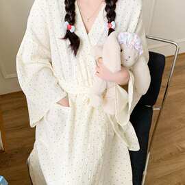 韩系波点简约舒适睡衣休闲宽松睡袍慵懒家居服