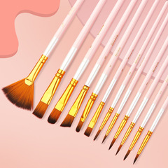 Gouache painting 12 oil paint brush set pearlescent blue nylon children's hand-painted watercolor fan brush oil paint brush