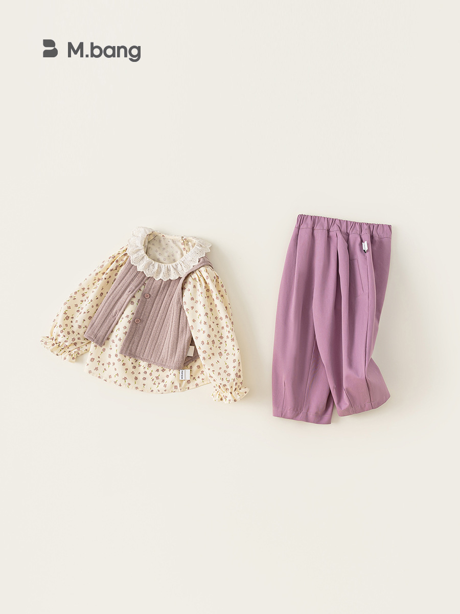 Yoobao ropa infantil niñas trajes de otoño 2026 nuevo chaleco de mangas largas camisa de encaje base pantalones casuales de tres piezas