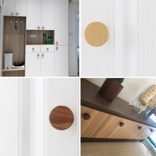 Wooden Drawer Pulls for Cabinet Doors and Drawers, Single Hole, Simple Round Black Walnut Oak Wood Furniture