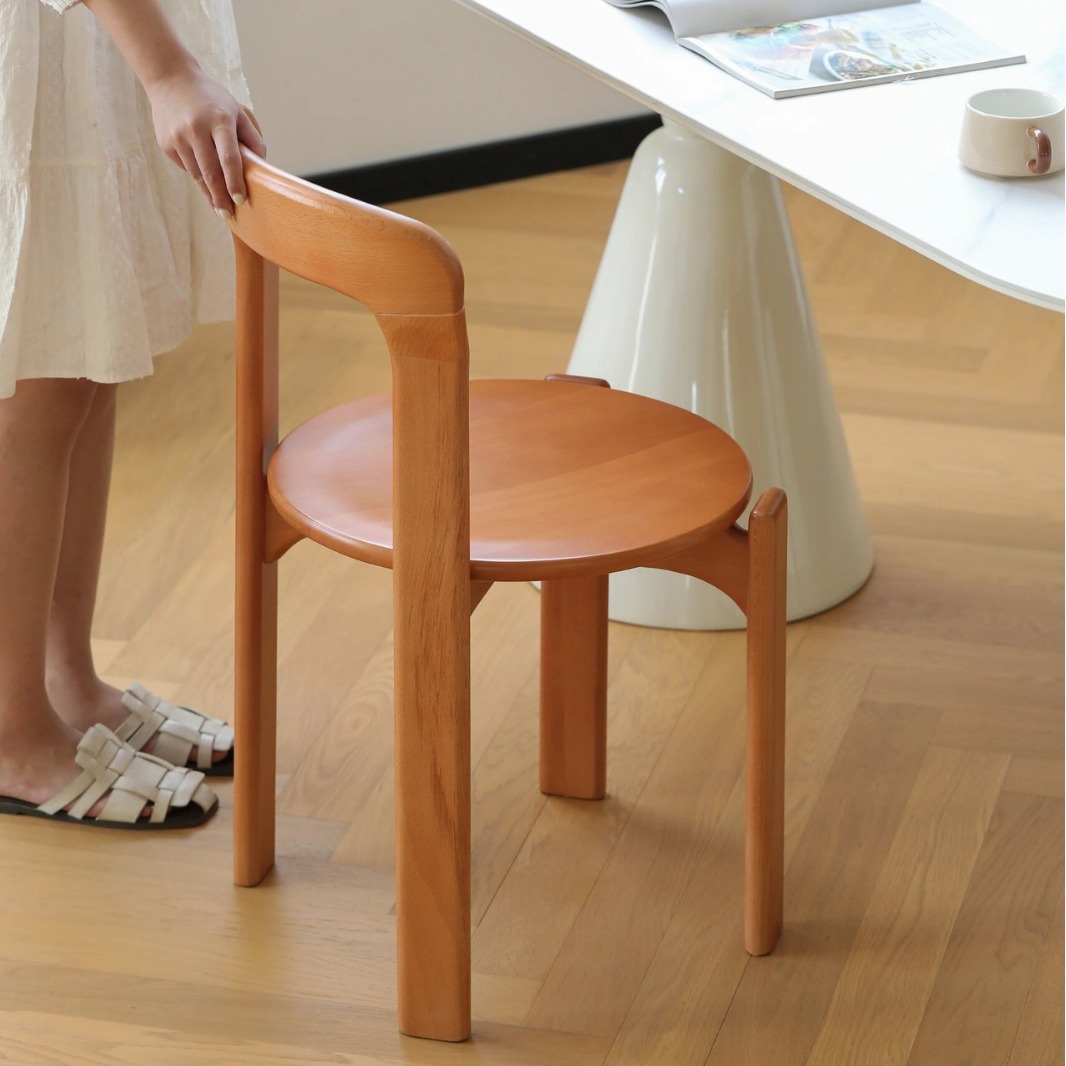 实木艺术设计感餐椅复古轻奢家用奶茶店可叠凳子榉木曲木靠背座椅