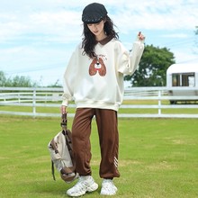 2024秋季儿童时尚潮范宽松休闲翻领卫衣中大女童可爱小狗长袖上衣