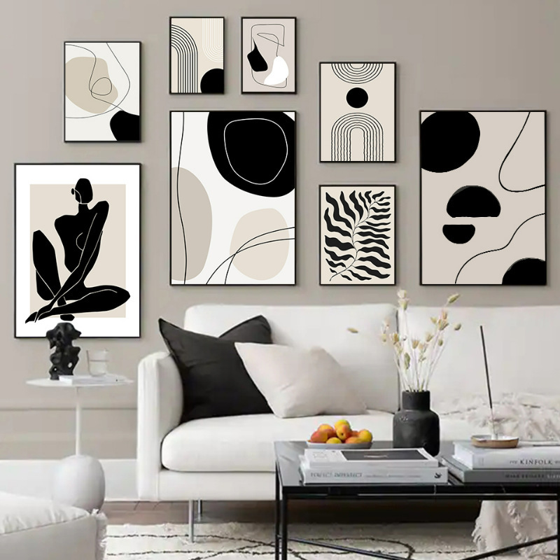 Modern Minimalist Art Abstract Release Oil Painting Combination Bohemian Hanging Painting Black and White Sofa Background Wall Decoration Painting Modern Minimalist Art Abstract Release Oil Painting Combination Bohemian Hanging Painting Black and White Sofa Background Wall Decoration Painting