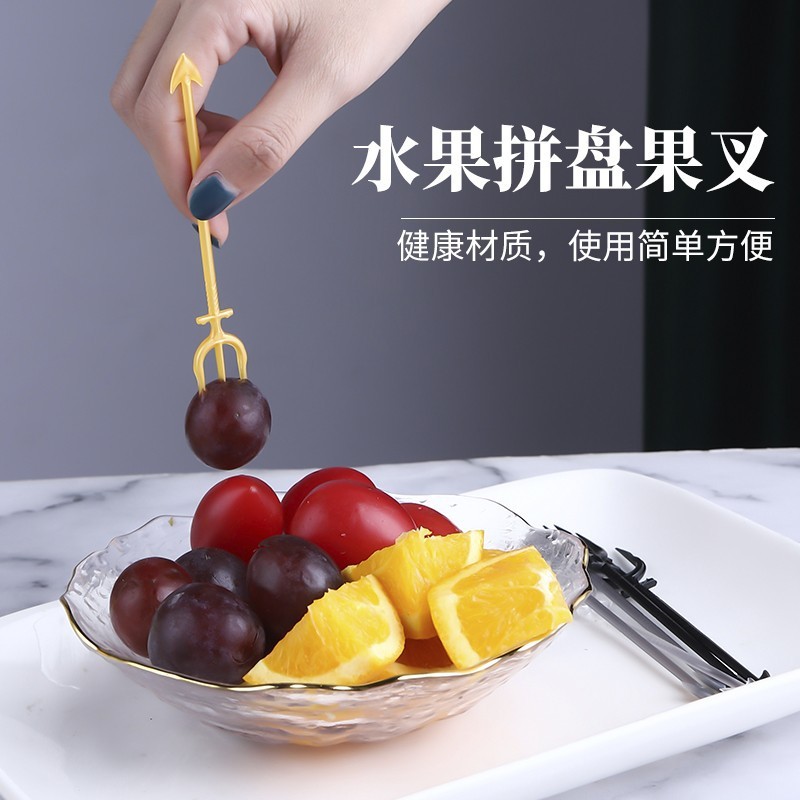 Tenedor de fruta desechable plástico transparente fruta palo postre pastel tenedor KTV tenedor comercial de alta gama