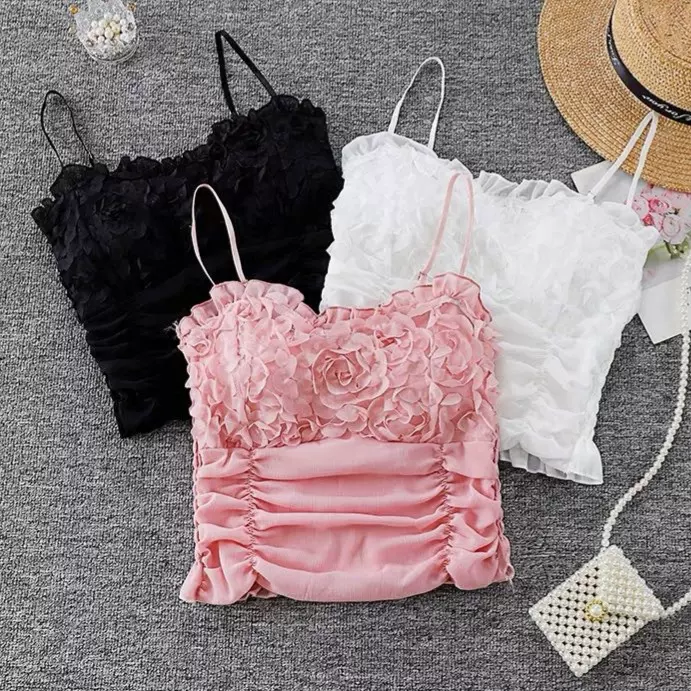 2025法式立体修身显瘦短款小吊带背心纯欲别致性感抹胸外穿上衣女