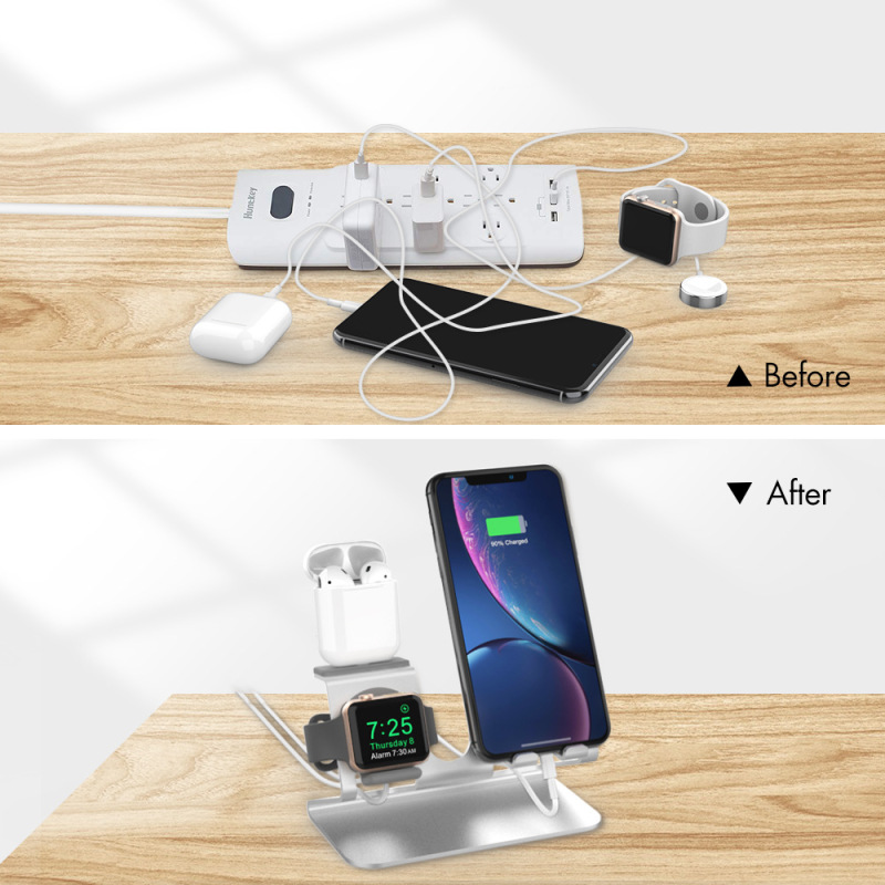 AHASTYLEは、Appleの携帯電話、時計、イヤホンに適した3-in-1アルミニウム合金スタンド、AirPodsイヤホンベースです。|undefined