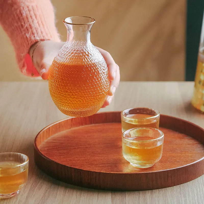 Juego de vino de sake con patrón de martillo japonés, vino de arroz de vidrio para el hogar, vino tibio, copa de sake, jarra de vino caliente, taza de vino pequeña al por mayor
