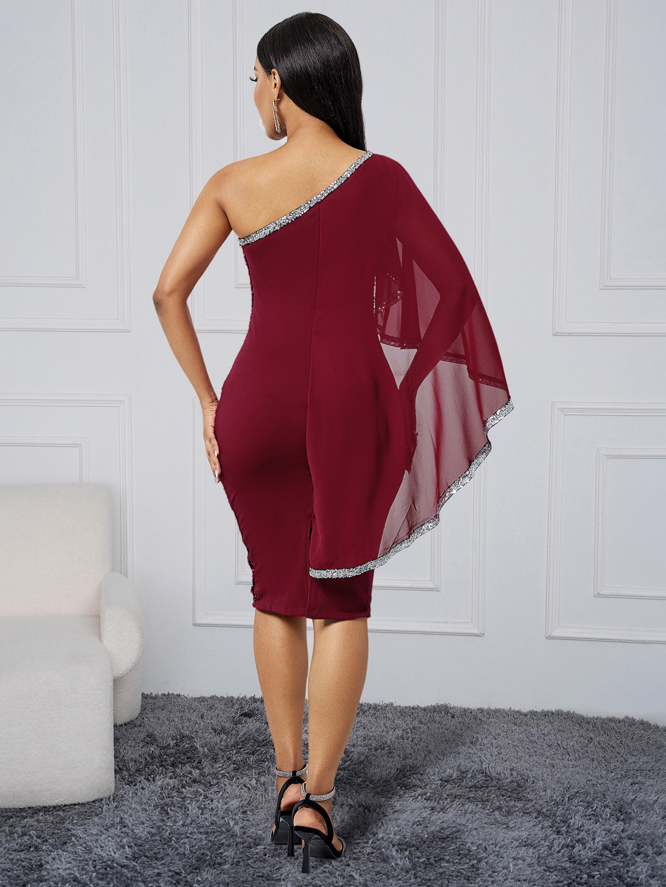 Christmas Festival Wholesale Sexy Zipper Solid Color Banquet Adult Ceremony One-shoulder Style Sleeveless Sequin Dress Formal Dress/Evening Dress
