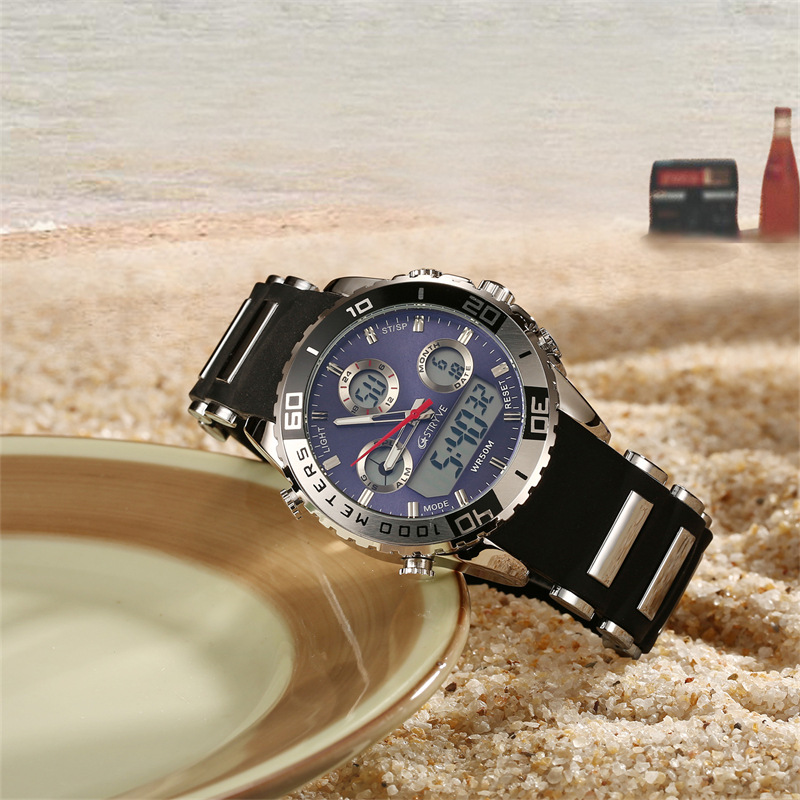 STRYVE S8023 reloj deportivo personalizado luminoso impermeable Alarma de tiempo reloj electrónico de dos lugares reloj de los hombres
