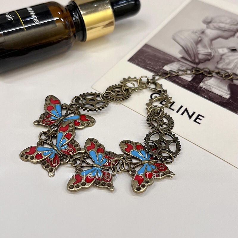 Niche Metal Mechanical Antique Cyberpunk Butterfly Bracelet y2k Spice Girls Niche Design Vintage Bracelet