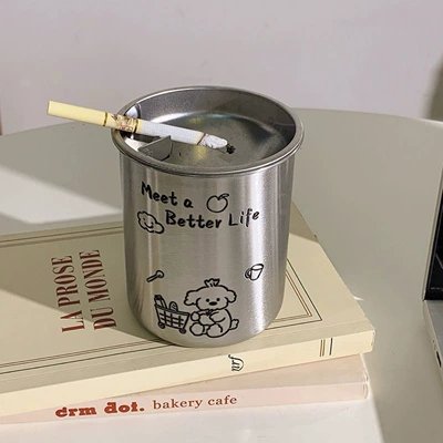 Gift for Boyfriend: Anti-Fly Ash Car-Mounted Ashtray for Dormitory, Bedroom, Living Room, Cartoon Cute Trendy High-Value (Car ashtray) - cheche-puppy-ashtray-silver