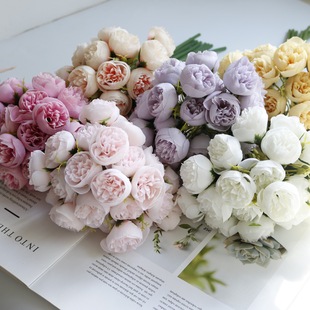 27 head tea rose small rose bouquet simulation flowers fake flowers wedding holding flowers home decoration photography layout
