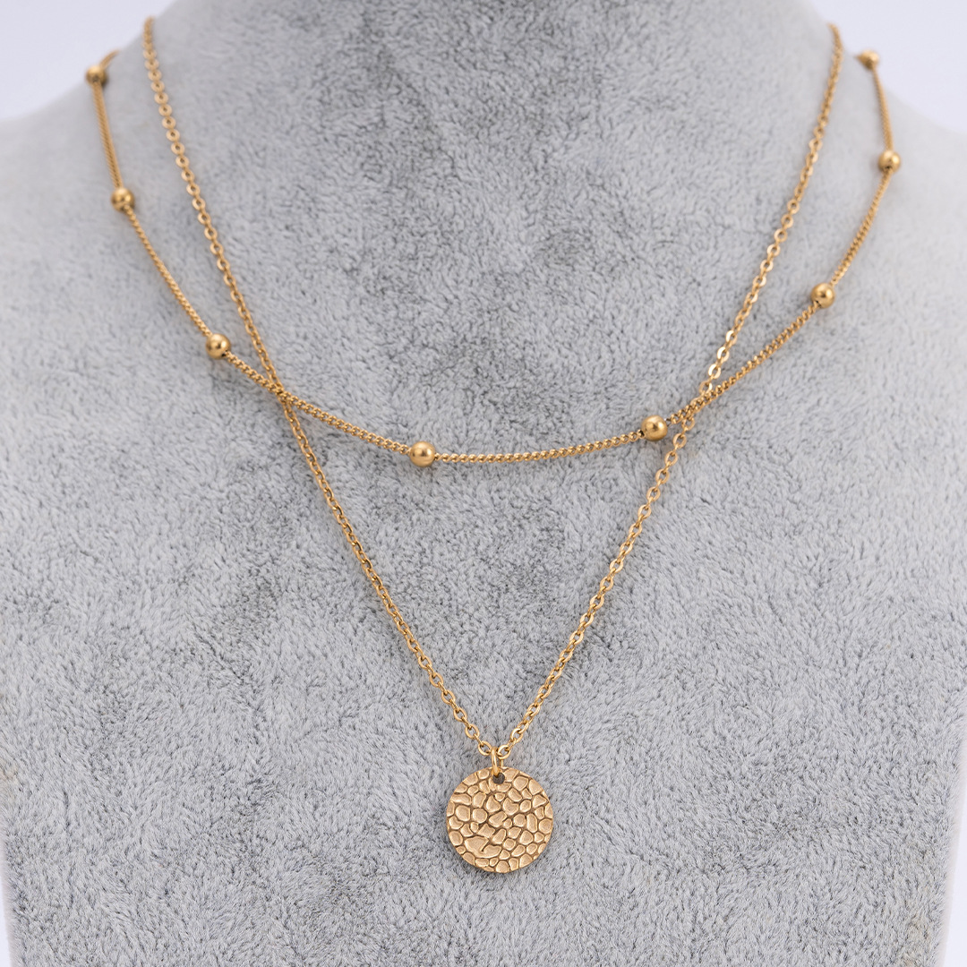 Korean version round necklace with thin splicing pendant, short double-layer titanium steel lock bone chain_voghion.com