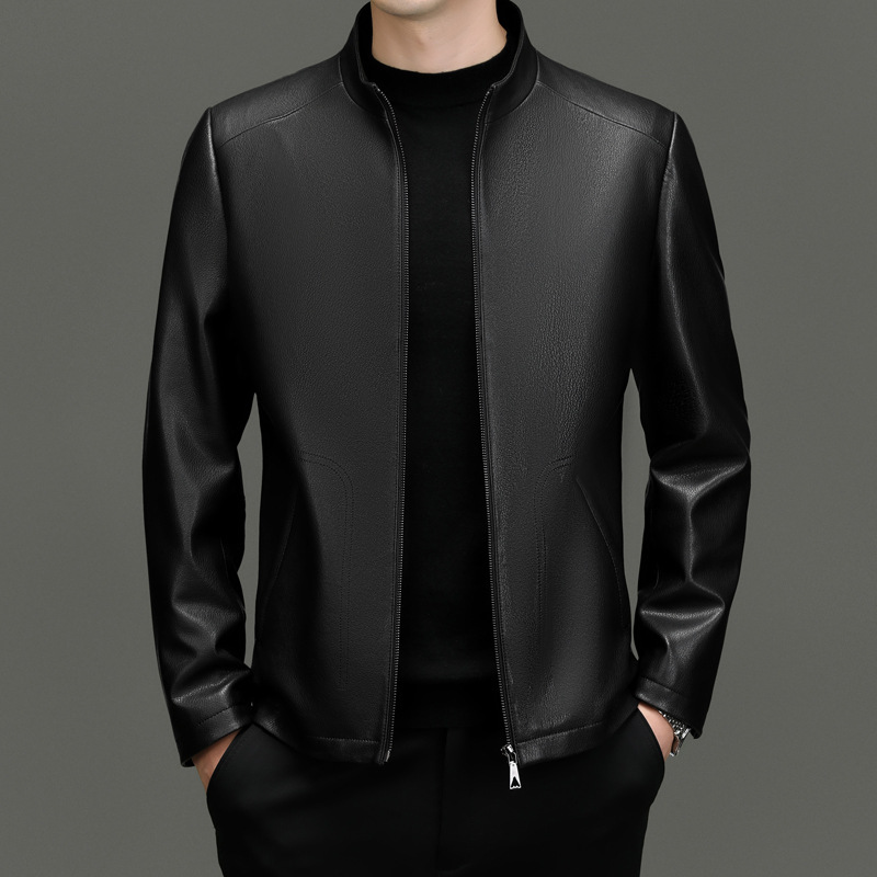 Men's Goatskin Leather Coat Autumn And Winter Youth Casual Light Business Stand Collar High Quality Coat Top Leather Jacket
