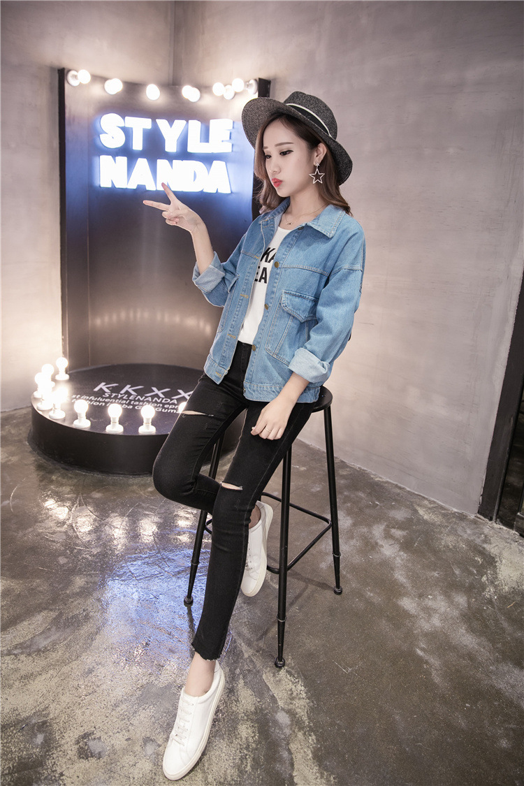 595g Weight Denim Jacket Outerwear Type Long Sleeve Sleeve Length Single Breasted Placket Type Denim Fabric Type Regular Top Length Coat Tops Type Casual, Daily Occasion Turndown, Hooded Neckline Loose Fit Type Color Block Pattern Spring, Autumn Season Women's Gender Printing Design Streetwear Style Women's Streetwear Color Block Printing Single Breasted Coat Denim Jacket 21