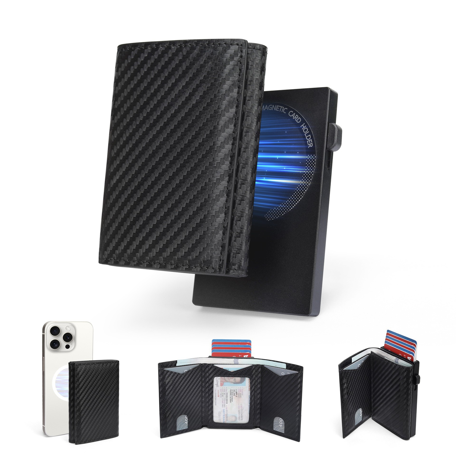Amazon 2 - en - 1 cartera multifuncional simple metal tarjeta de absorción RFID anti-damagnetismo cartera de cuero para hombres