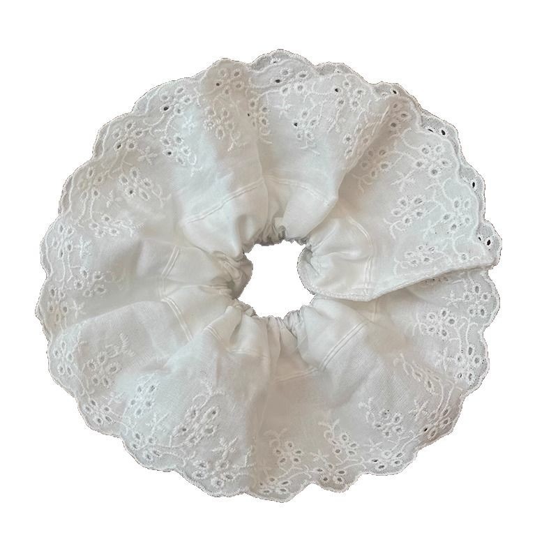 encaje blanco de cuatro capas de anillo de cabello de intestino grande para mujeres coreanas cuerdas de cabello de cola de caballo baja 2025 nuevo tocado de alta calidad