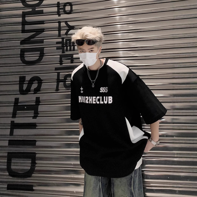 Short-sleeved T-shirt Men's Summer New American Style High Street Trendy Brand Contrast Raglan Sleeve Loose Half-sleeved T-shirt Men's Wear