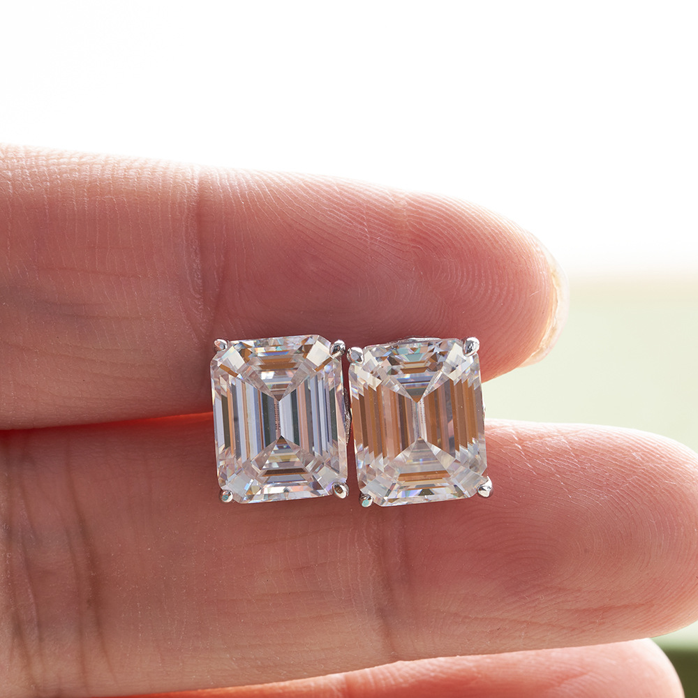 4CTX2 corte esmeralda alta moissanita pendientes de temperamento ultra brillante pendientes de plata esterlina simple moissanita orejas