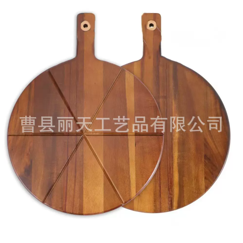 亚马逊相思木砧板圆形双面带手柄点心餐盘家用牛排披萨实木托盘