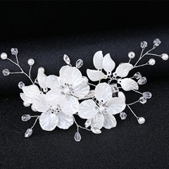 欧米国境を越えた白い貝殻花びら手作り真珠水晶ヘアピン花嫁結婚式ヘアアクセサリー