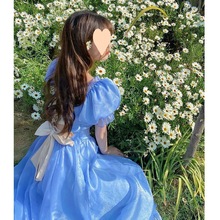法式在逃公主初恋裙小众女装2024新款蓝色春季连衣裙温柔
