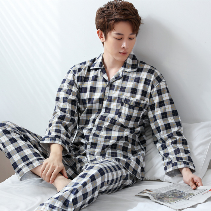 2024 nuevo pijama a cuadros para hombres primavera y otoño algodón de manga larga tamaño grande otoño y invierno para hombres se puede usar ropa para el hogar
