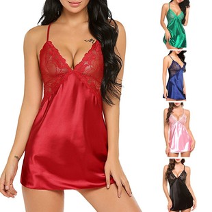 Cherry Temptation Cross-Border European and American Export Underwear Imitation Ice Silk Back Cross Hanging Sexy Nightgown Plus Size Suit