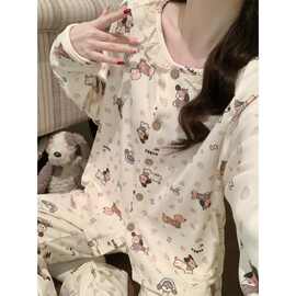 甜美睡衣女秋季长袖德绒卡通可爱大码保暖薄绒少女家居服秋冬套装