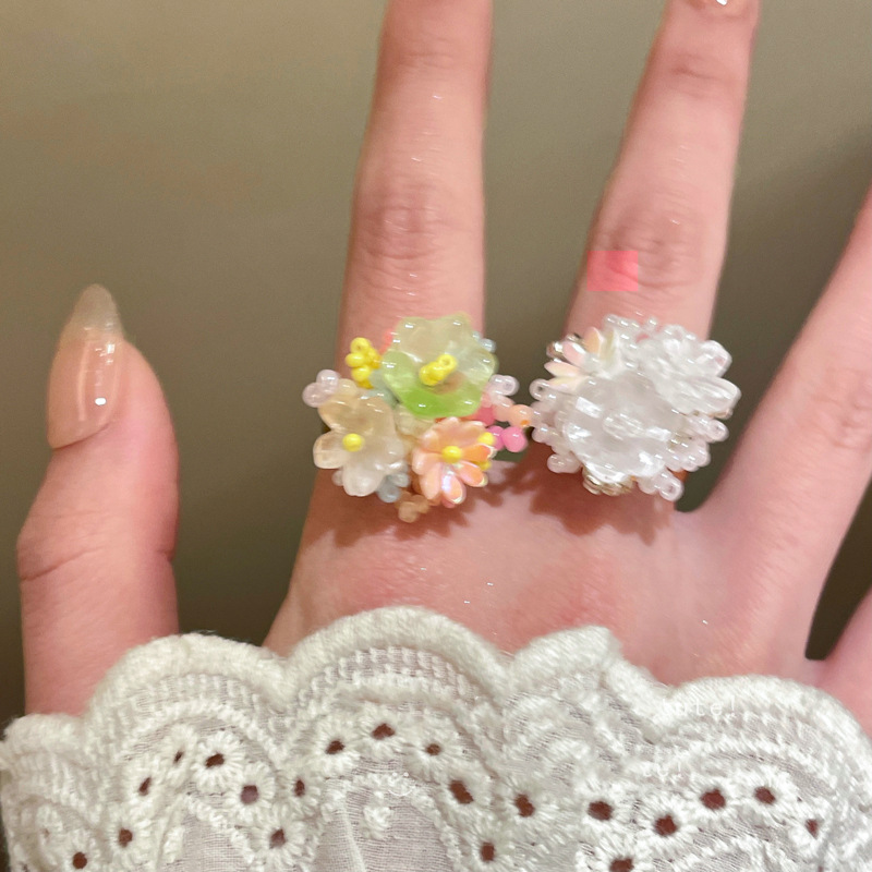 Dopamie Colorful Flower Open Beach Vacatio Style Idex Figer Rig Fresh Sweet Fashitile Versatile Had Jewelry For_voghion.com