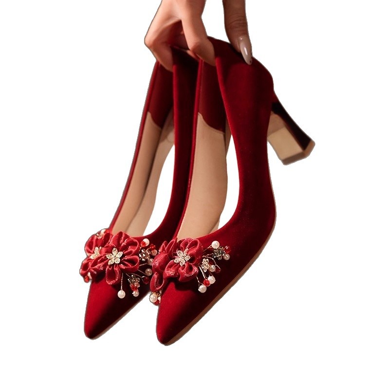 Bride's Women, 2025 Autumn New Style, Shallow Mouth, Thin Heel, Women's Shoes, Xiuhe Dress High Heels, Pearl_vogvips.com