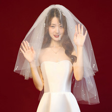 韩式新娘蓬蓬多层素头纱婚纱拍照结婚简约短款旅拍网纱婚礼头饰女