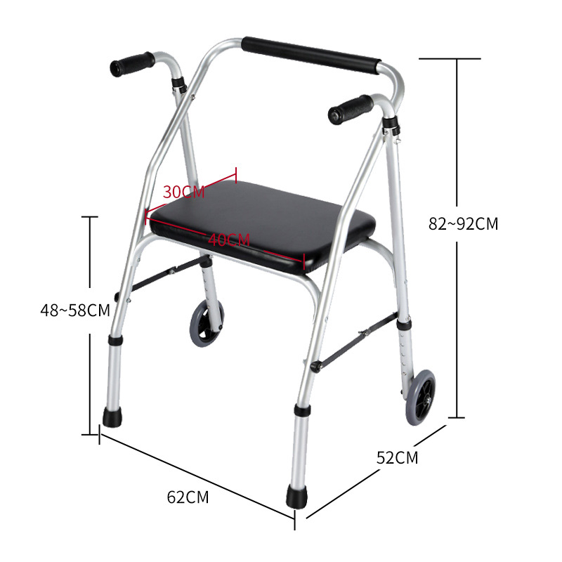 Asistencia multifuncional para caminar con ruedas de cuatro patas silla de empuje para ancianos caminante auxiliar carro de mano ajustable en altura portátil para sentarse
