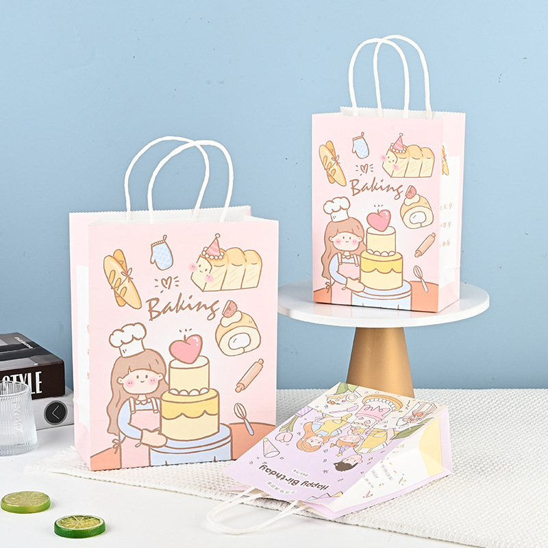 网红新款烘焙生日蛋糕咖啡奶茶外卖牛皮纸袋烘焙咖啡服装手提袋