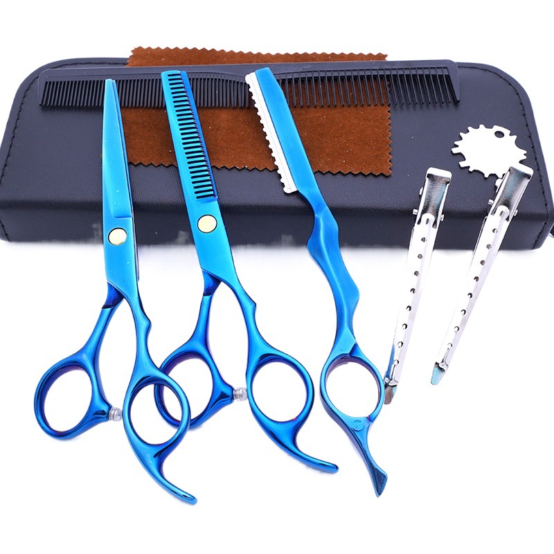 Tijeras de peluquería de acero inoxidable de 6 pulgadas, juego de cuchillos para cortar el cabello de colores, tijeras de adelgazamiento, tijeras profesionales para peluquería