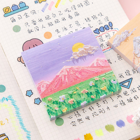 High-looking sticky note creative oil painting sticky note paper strong adhesive ins sticky note book memo N times note note wholesale
