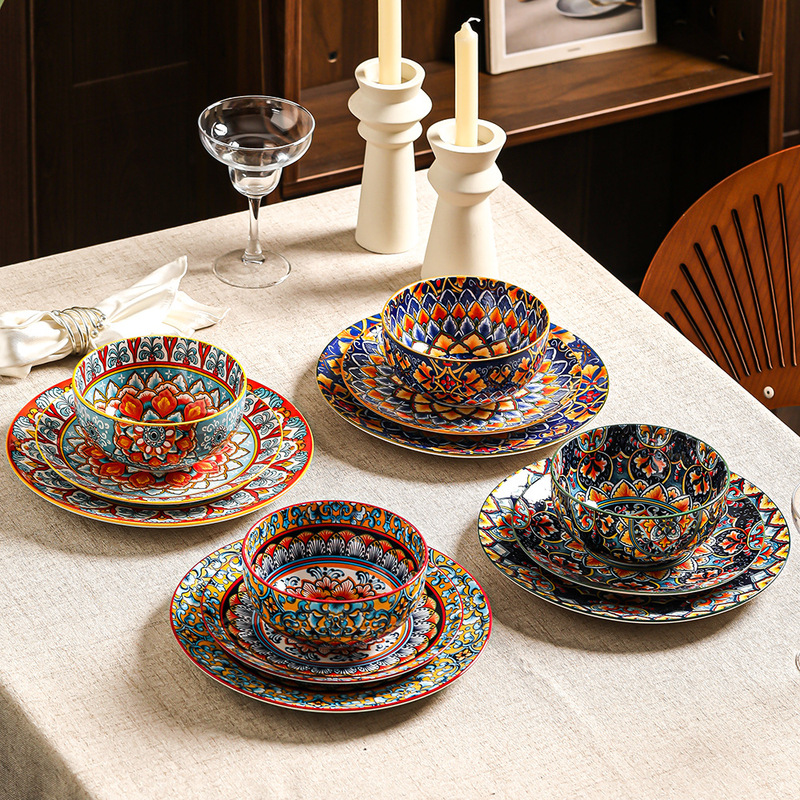 Bohemian plates and bowls, Bohemian tableware, export tableware, cross-border tableware, foreign trade porcelain, daily use kitchenware Bohemian plates and bowls, Bohemian tableware, export tableware, cross-border tableware, foreign trade porcelain, daily use kitchenware