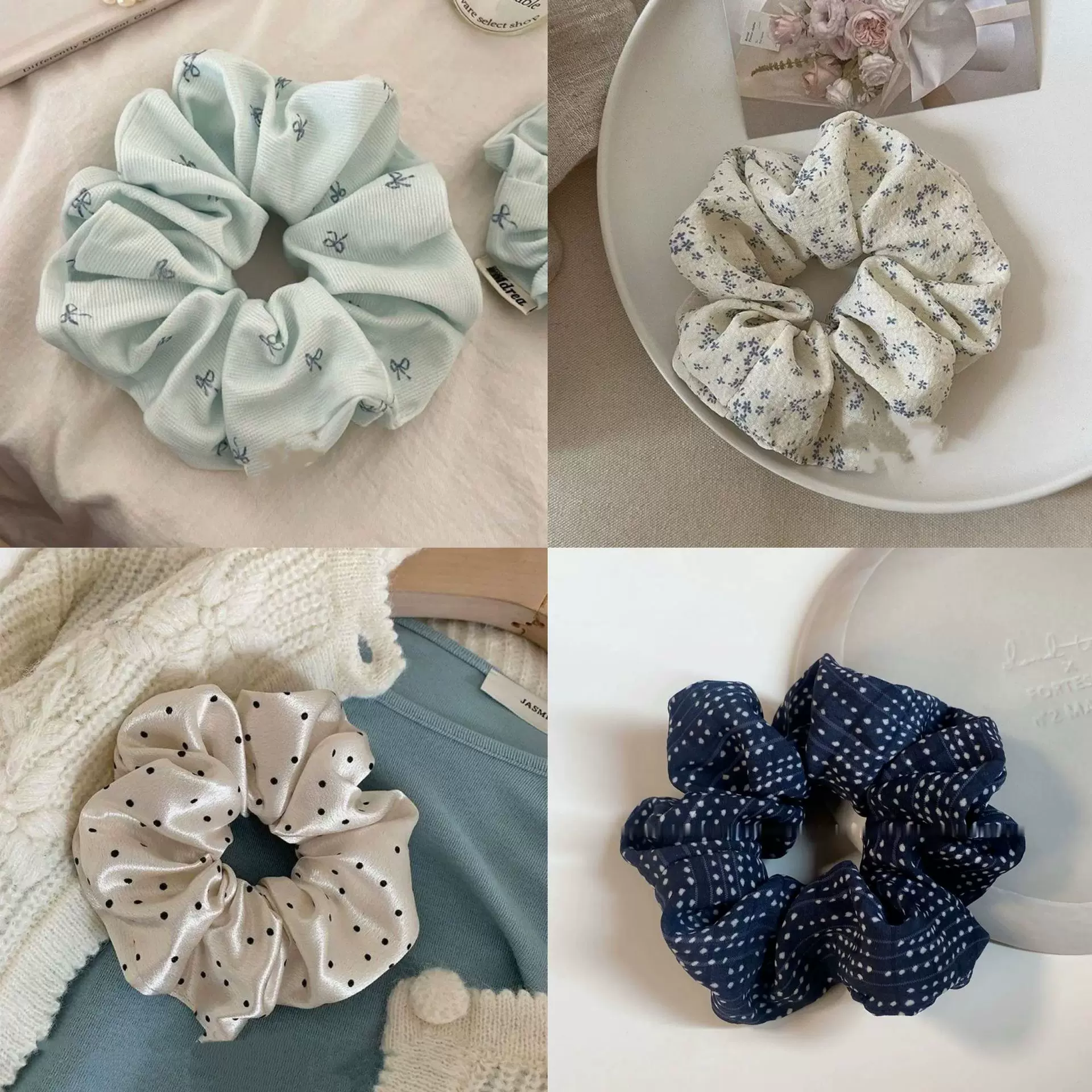 2025早春海盐蓝高级感大肠发圈显白慵懒风头绳头花新款配饰发圈