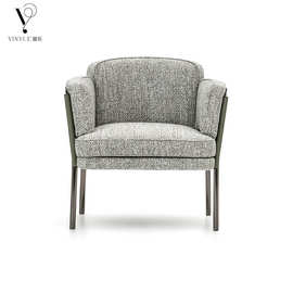 意式极简设计新款马鞍皮布艺单人休闲椅客厅轻奢创意沙发椅定制