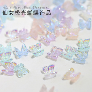 Wholesale Japanese-Style Aurora Butterfly Nail Art Accessories Ins Popular Trendy Ice Transparent Iridescent 3D Resin Butterfly Decorations