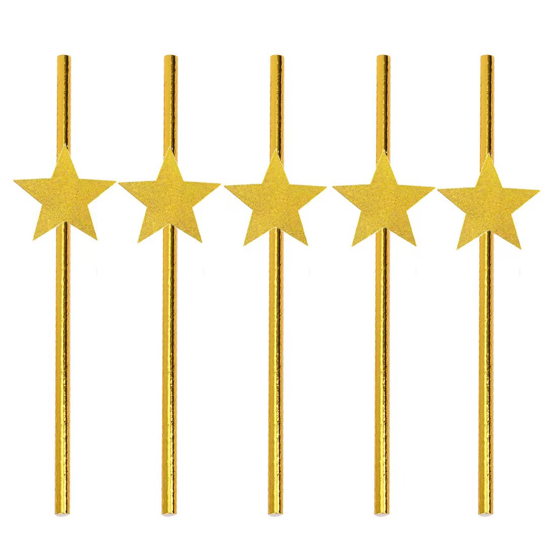 Net paja de papel rojo oro de cinco puntas Tarjeta de estrella paja decorativa paja desechable de cumpleaños degradable leche té paja