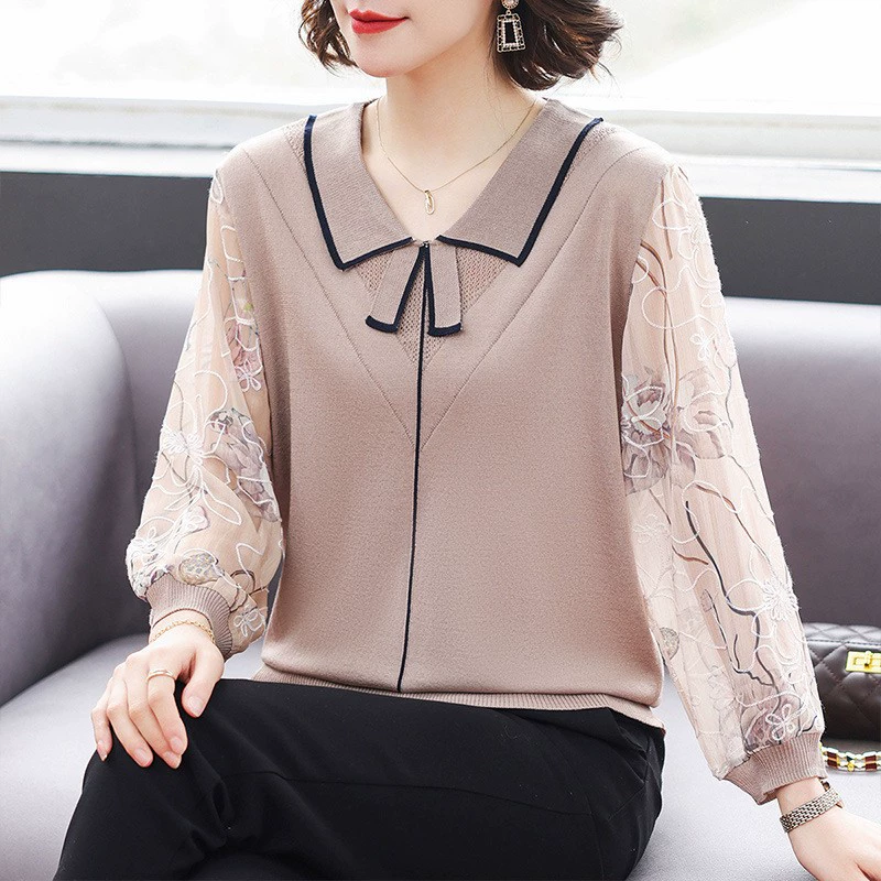 Мама весна и осень футболка в западном стиле для женщин среднего возраста Весенняя одежда элегантный топ в стиле Шанель Новинка 2024 года тонкая рубашка для среднего и пожилого возраста