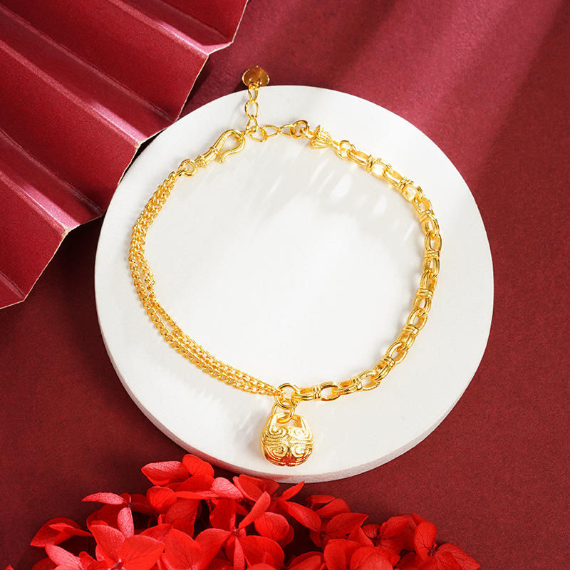 Guochao Guofa sha pulsera de oro guochao cara de pez de madera Ping An Fu pattern pulsera femenina joyería de estilo de corte al por mayor