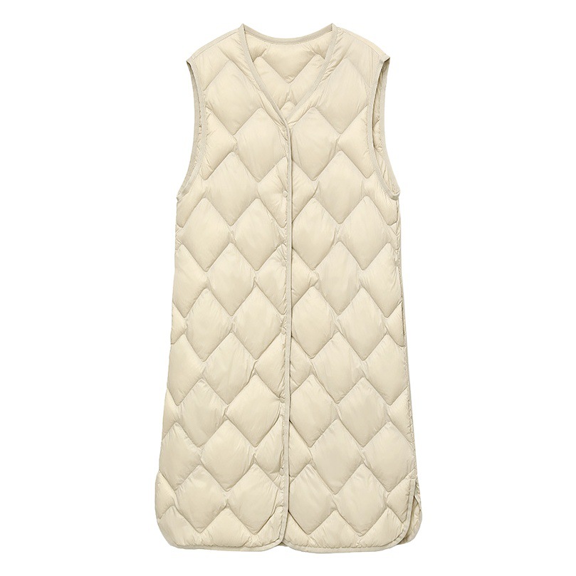 Cross-border lightweight down vest Women's Mid-length V-neck autumn and winter waistcoat light down liner sports vest plus size