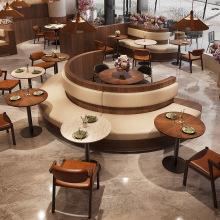 西餐厅餐桌餐椅组合餐饮店饭店岩板桌子商用半圆弧形茶楼卡座沙发