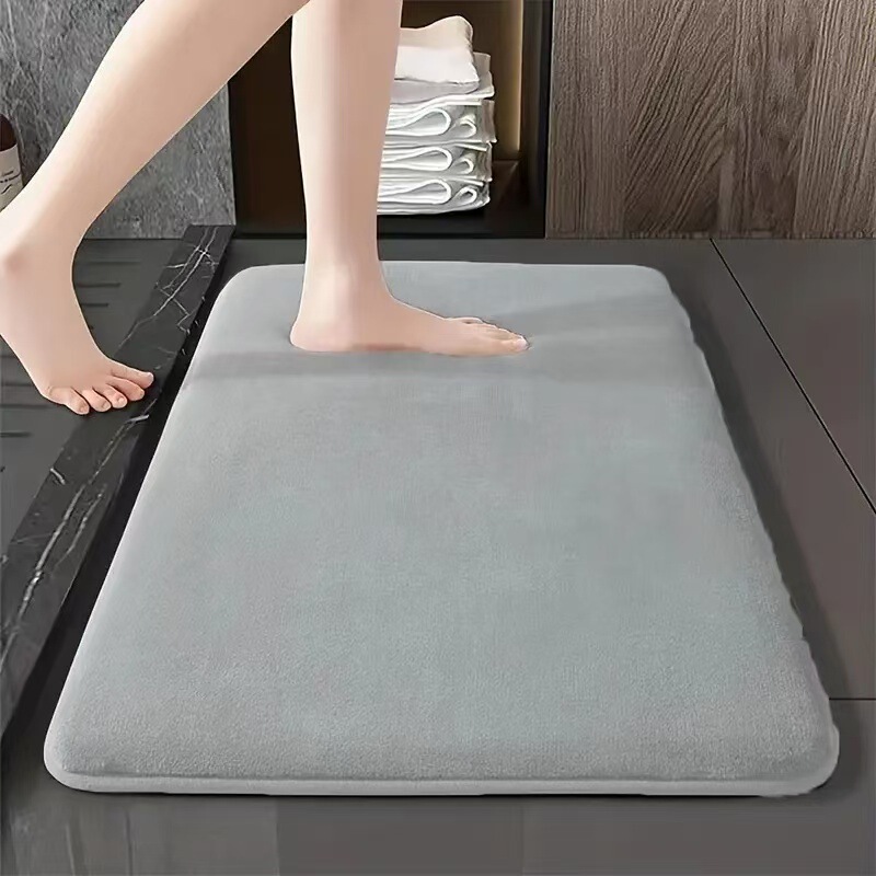 Cross-Border Solid Color Flannel Bathroom Mat, Bathroom Floor Mat, Entryway Household Non-Slip Foot Mat, Water-Absorbent Quick-Dry Door Mat