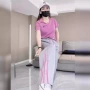 夏季爆款撞色v领阔腿裤