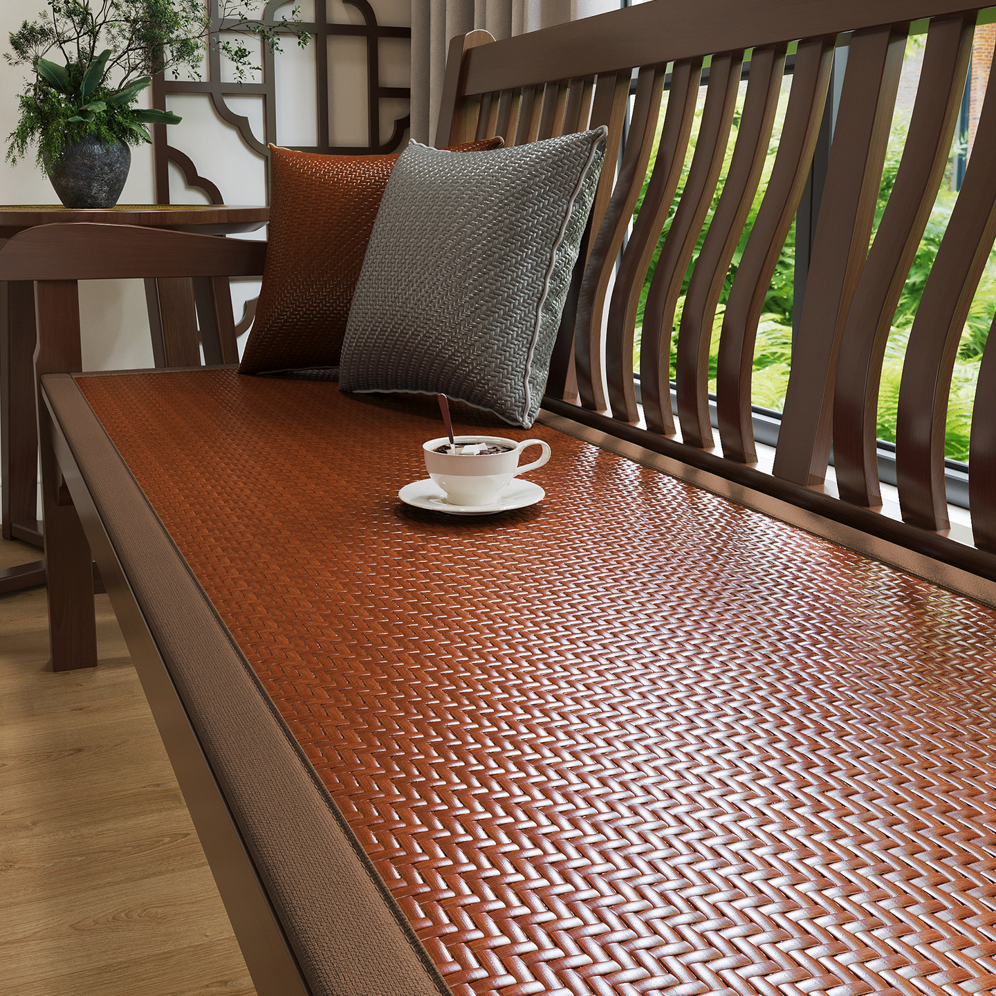 Verano fresco sofá de madera roja cojín de seda de hielo grueso cojín de madera sólida Rohan cama sofá cojín de seda gruesa cojín de caña