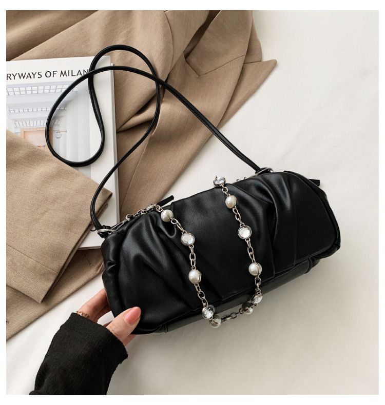 Wholesale Soft Pu Fold Pearl Chain Single Shoulder Handbag Nihaojewelry display picture 61