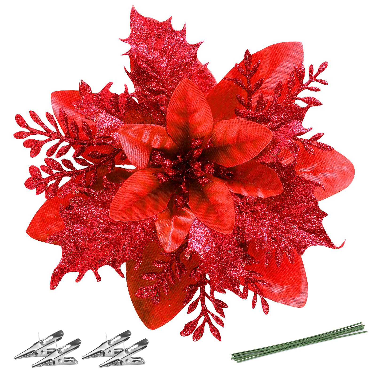B tres capas de oro en polvo flor de Navidad 14.5cm accesorios de decoración de árbol de Navidad decoración flor falsa al por mayor